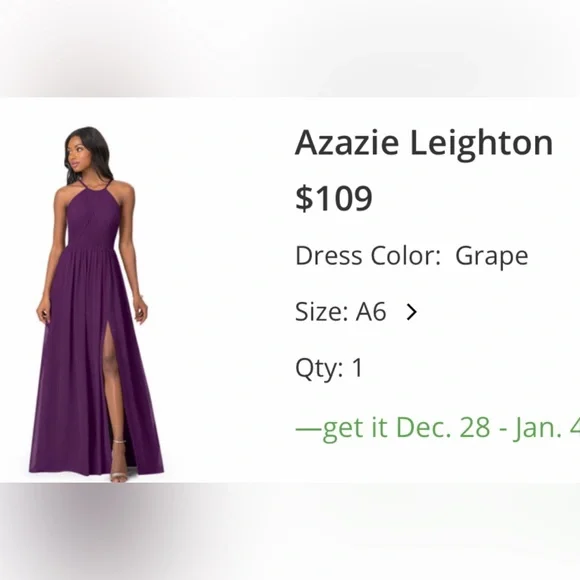 Azazie Leighton Grape A6 Size - Picture 2 of 5